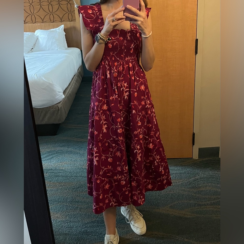 Hill House Home Ellie Nap Dress, Burgundy Botanical, NWOT